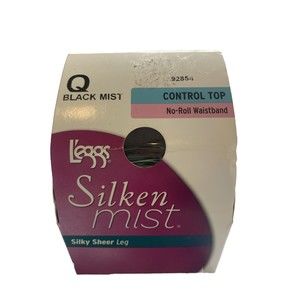 Leggs Silken Mist Black Control Top Tights Size Q/Large NWT